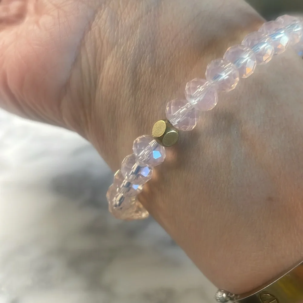 Rose quartz & pale pink Swarovski crystal bracelet
